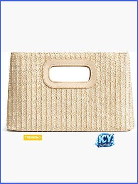 Straw Clutch Purse with Top Handle, Woven Boho Beach Bag for Summer